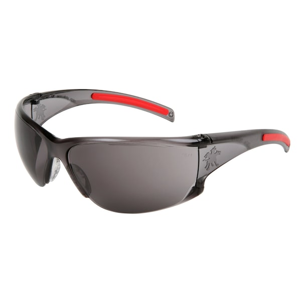 Mcr Safety Hulk HK1, Safety Glasses, Anti-Scratch, Gray Lens, Smoke/Red Frame, Frameless, 12 PK HK112 - main